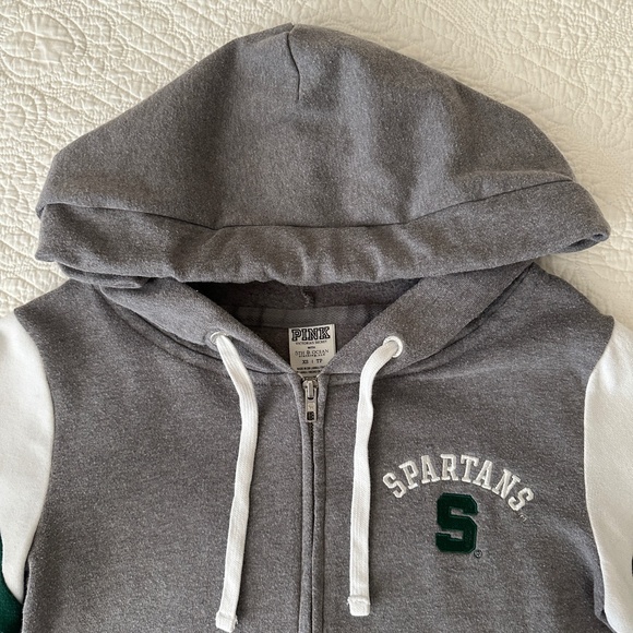 Victoria's Secret PINK Michigan State Spartans MSU Zip Up Hoodie Sweatshirt - Picture 2 of 9